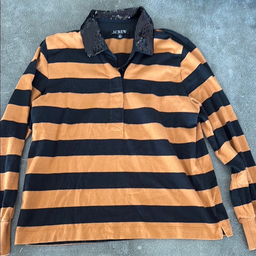 J.Crew Black and Orange Striped Long Sleeve Shirt